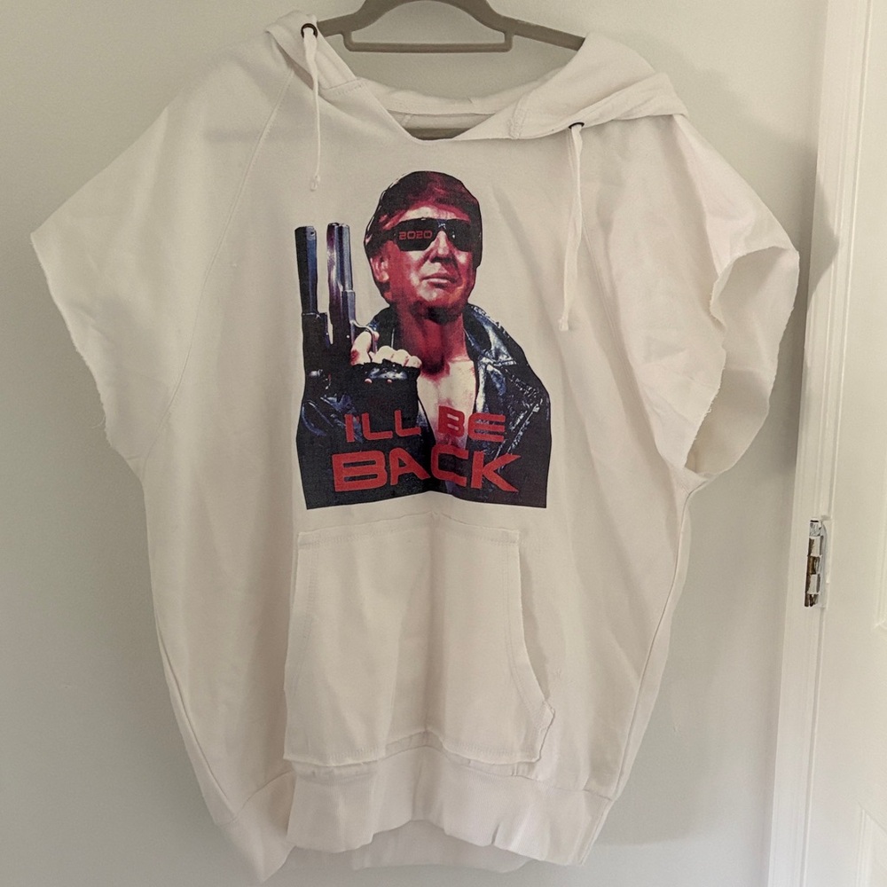 Donald Trump 2020 I’ll be back terminator white sleeveless hoodie XXL